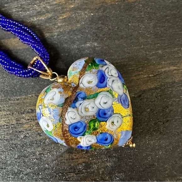 Italian Multicolored Murano Heart Pendant Necklace in 18kt Gold Over Sterling - Picture 2 of 15